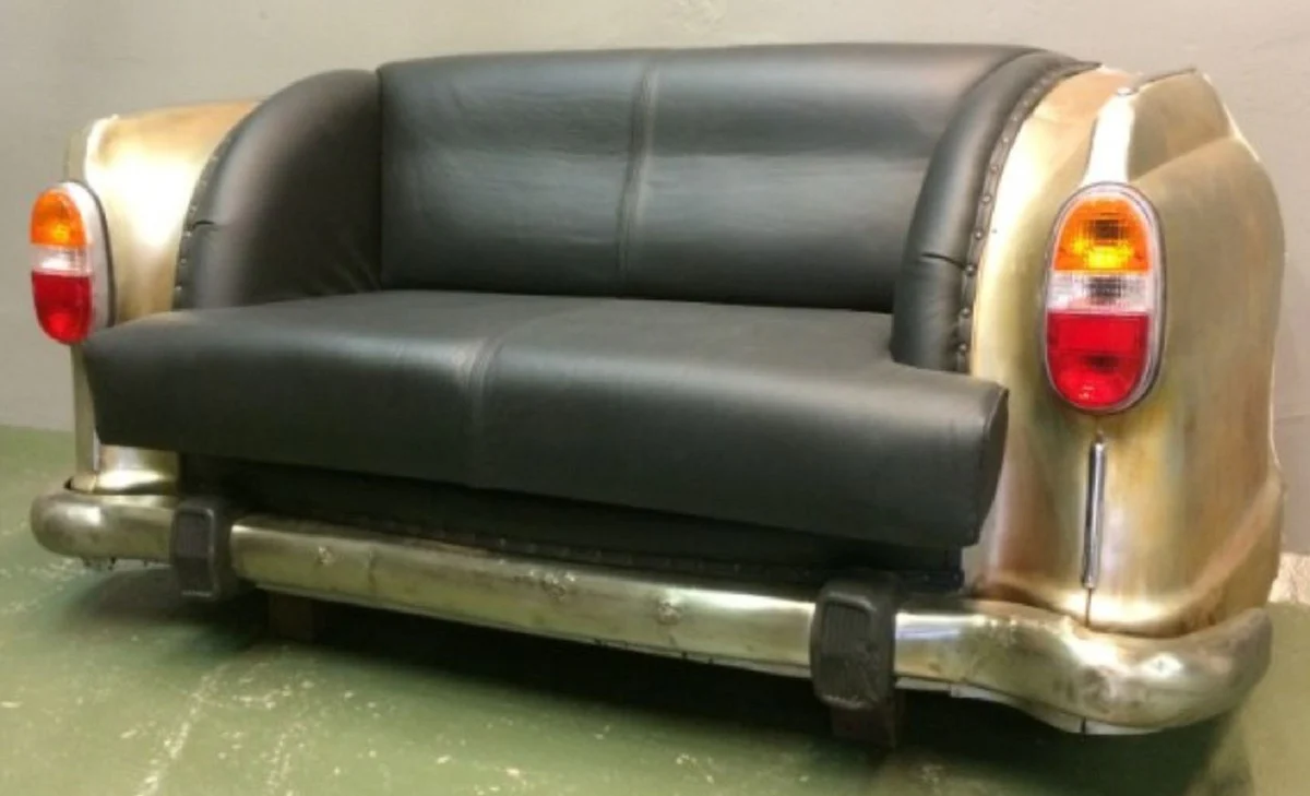 Designer car sofa black / gold / silver 163 x 70 x H. 78 cm - living room sofa in car design - living room car furniture