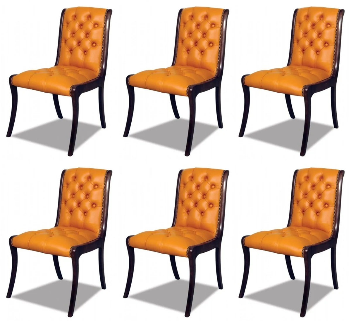 Luxury Chesterfield leather dining chair set of 6 orange / dark brown 50 x 47 x H. 95 cm - Chesterfield genuine leather kitchen chairs - Chesterfield furniture - leather furniture - luxury furniture