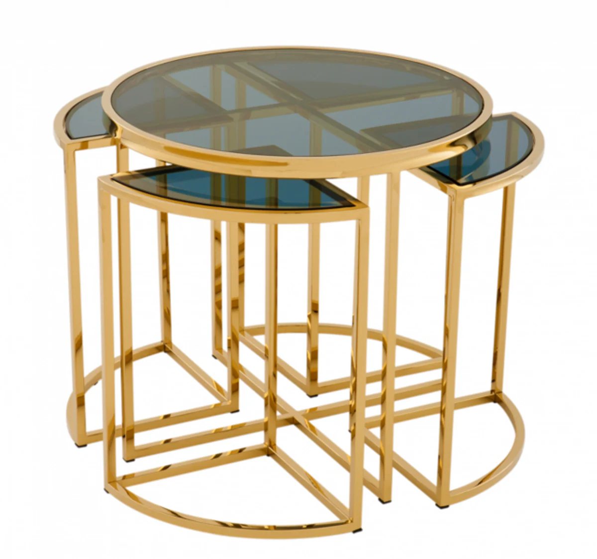 Luxury Art Deco designer side table set of 5 gold with smoked glass - luxury quality