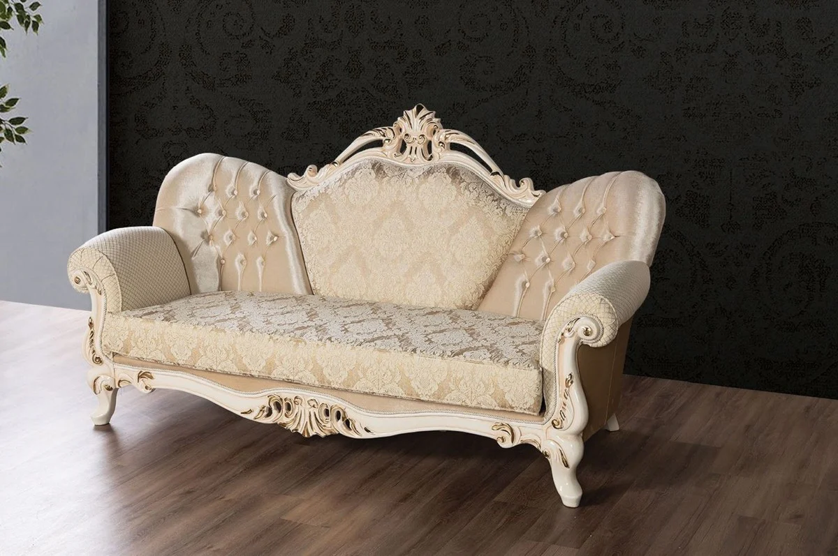 Luxury Baroque Sofa Gold / Cream / Gold - Magnificent Living Room Sofa with Pattern - Baroque Living Room Furniture - Noble & Magnificent