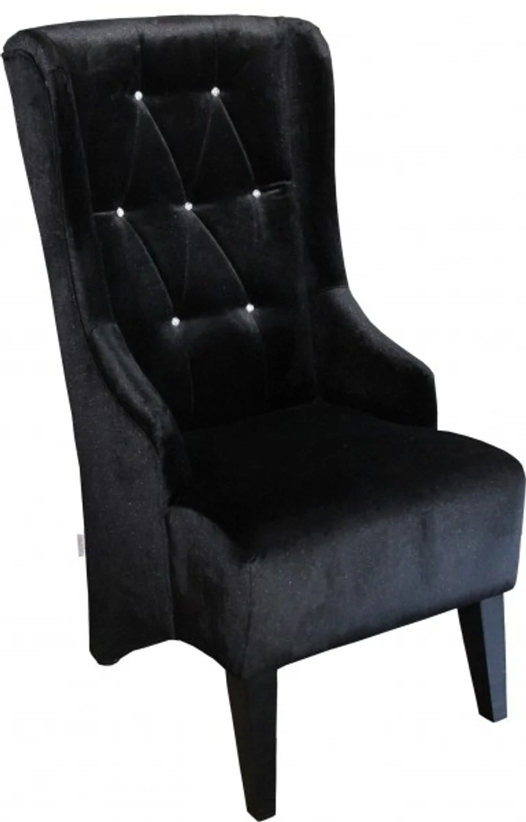 Designer Chesterfield Dining Room Wing Chair Black with Bling Bling Rhinestones