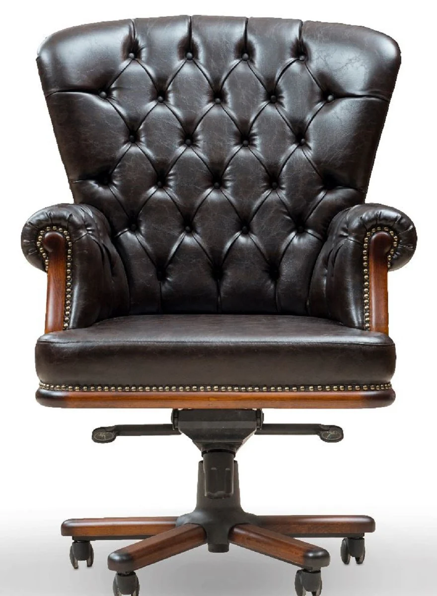 Luxury Chesterfield desk chair vintage black / brown 84 x 93 x H. 114 cm - Height-adjustable faux leather office chair - Office furniture - Chesterfield furniture - Luxury furniture