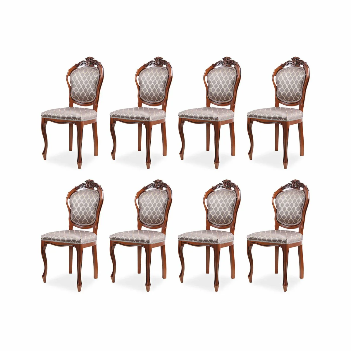 Luxury baroque dining room chair set of 8 with pattern gray / brown H. 102 cm