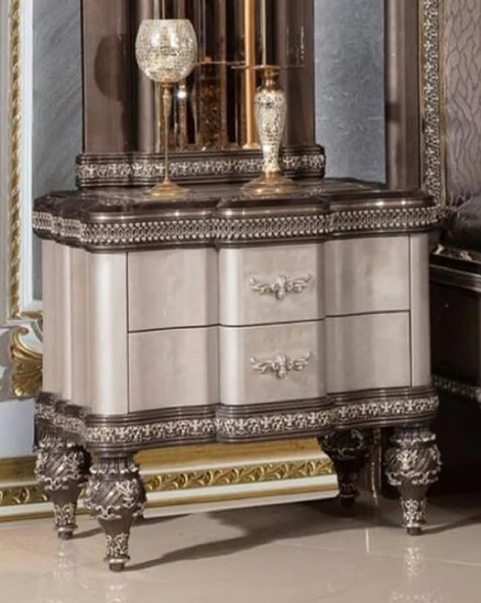 Luxury baroque night dresser gray / black / gold - magnificent baroque style bedside table with 2 drawers - luxury bedroom furniture in baroque style - baroque furniture - baroque interior