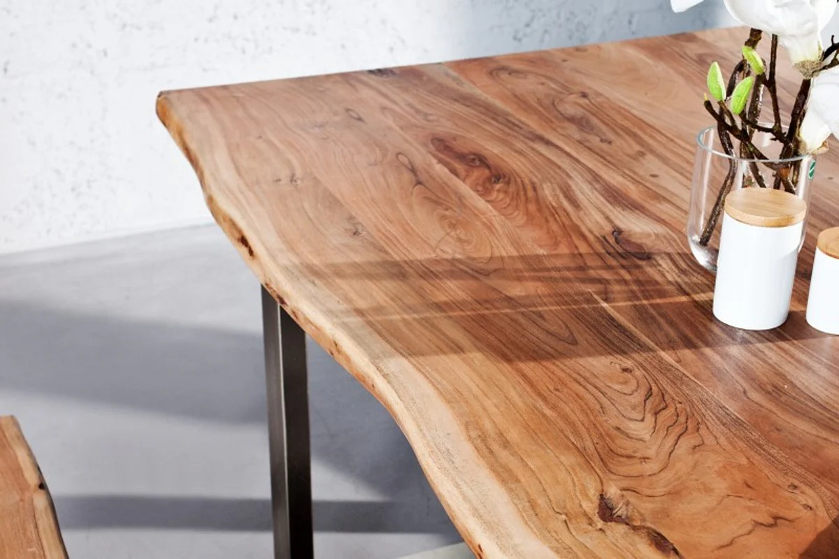 Designer solid wood dining table natural - acacia - 200 x 100 x H.80 cm - made of solid acacia wood