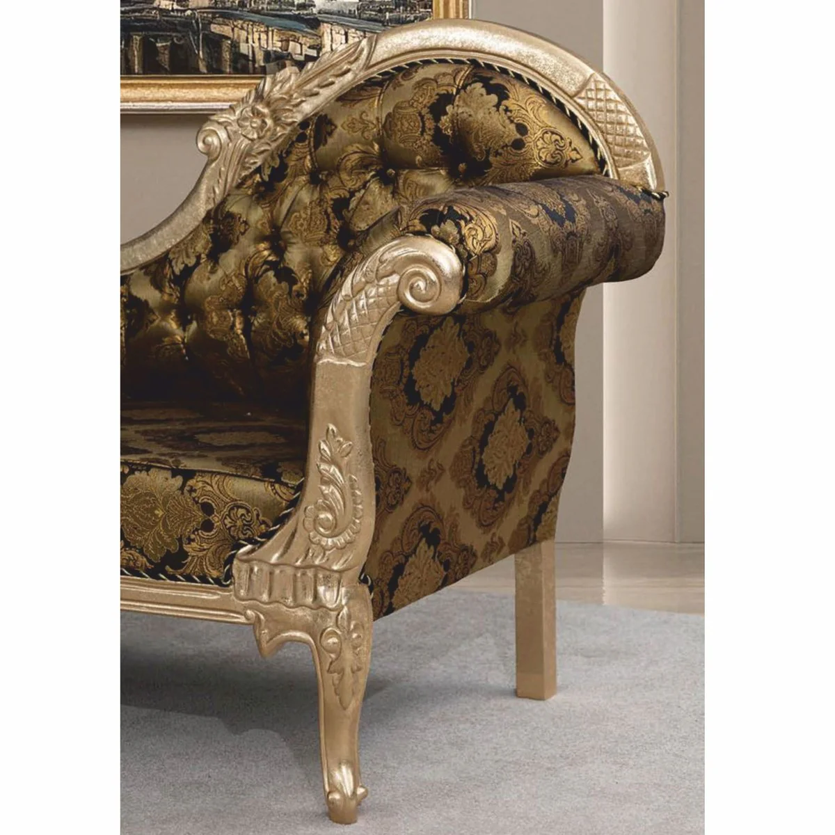 Luxus Barock Sofa Rechte Seite Gold / Schwarz / Silber 210 cm - Barock Möbel