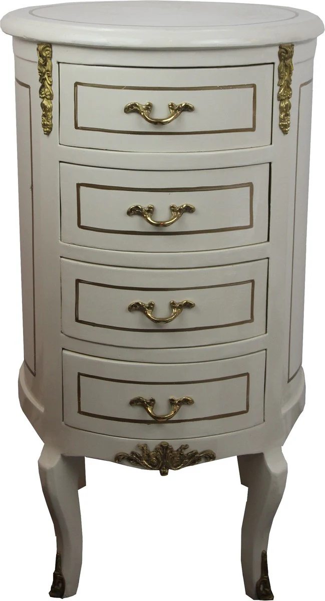 Baroque chest of drawers round antique style cream white / gold 42 x H 77.5 cm - Baroque furniture