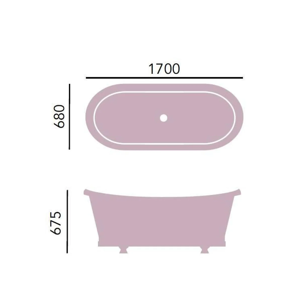 Luxury cast iron bathtub light blue / white 170 x 68 x H. 67.5 cm - Curved freestanding bathtub - Baroque & Art Nouveau bathroom furniture