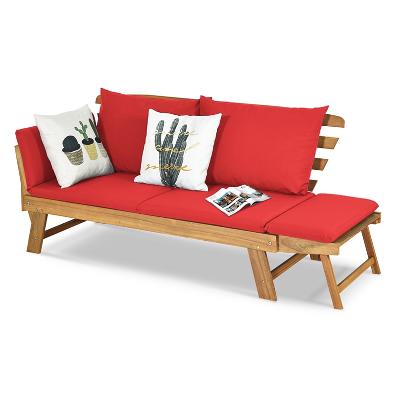Outdoor Daybed Acacia Holz Cabrio Couch Sofa Bett mit verstellbarer Armlehne & Kissen