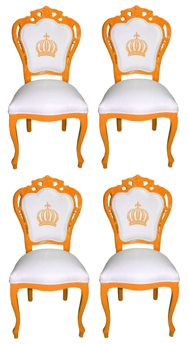 Pompöös by Luxury Baroque Dining Room Chairs White / Orange - Pompöös Baroque Chairs designed by Harald Glööckler - 4 Dining Room Chairs - Baroque Dining Room Furniture