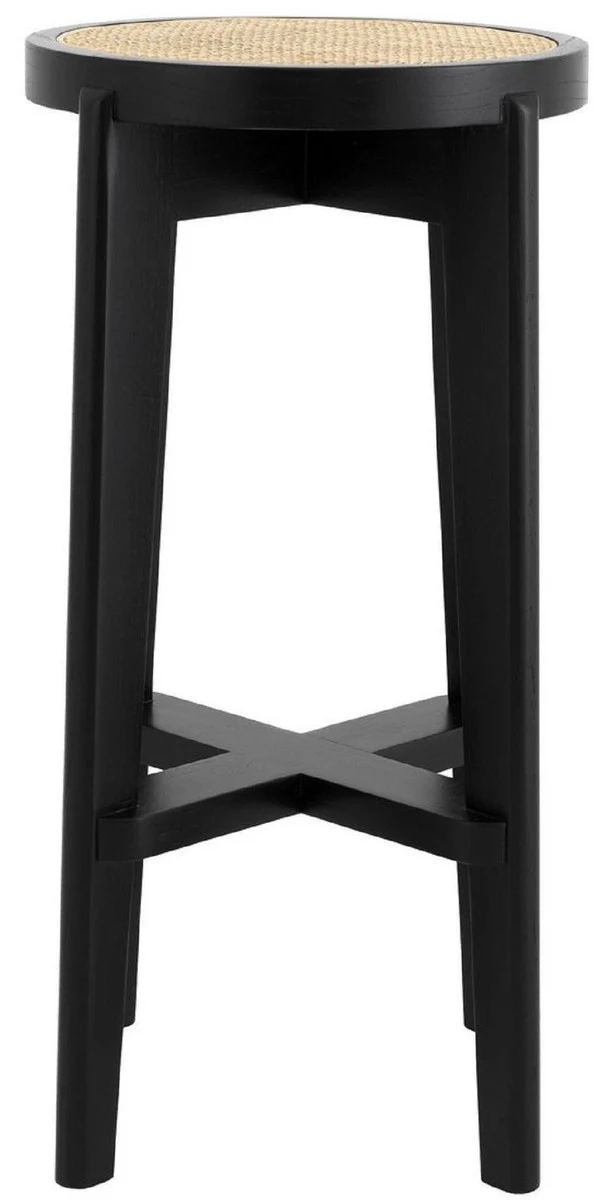 Luxury bar stool black / natural color Ø 44 x H. 76.5 cm - round solid wood bar chair - bar furniture