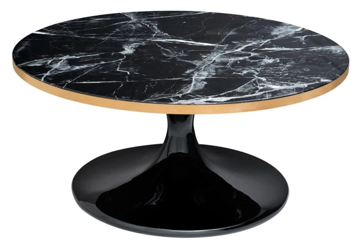 Luxury coffee table black / brass Ø 90 x H. 41 cm - Luxury living room table