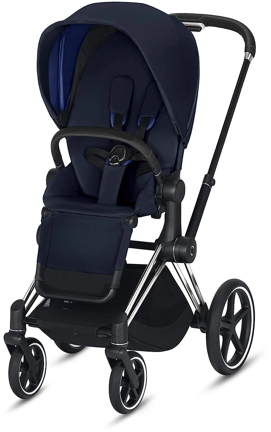 Kompletter Kinderwagen, kompakt zusammenklappbar mit einer Hand, leichter, umkehrbarer Sitz, leichtgängige Allradfederung, zusätzlicher Stauraum, verstellbare Beinstütze, echtes Rot mit Rahmen in Chrom/Schwarz