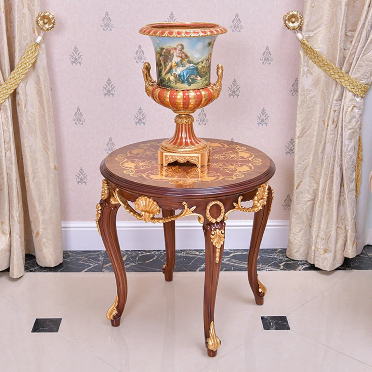 Luxury Baroque side table brown / gold H. 62 cm - Baroque furniture - Made in Italy