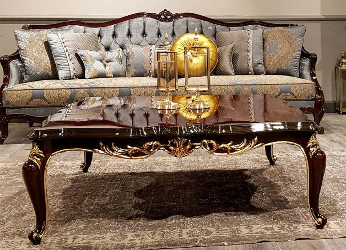 Luxury Baroque Coffee Table Dark Brown - Handcrafted Solid Wood Living Room Table - Baroque Living Room Furniture - Noble & Magnificent