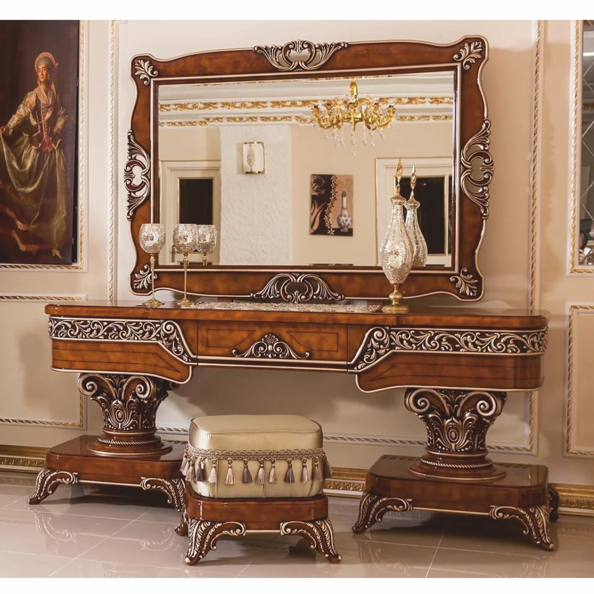 Luxus Barock Schminkkommoden Set Braun / Bronze / Gold - Barock Möbel