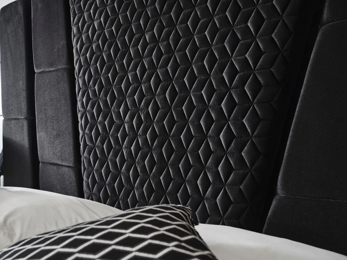 Luxury Art Deco Bedroom Set Black / White / Bronze - 1 Double Bed with Headboard & 2 Nightstands - Art Deco Bedroom Furniture - Luxury Bedroom Furniture - Luxury Furnishings