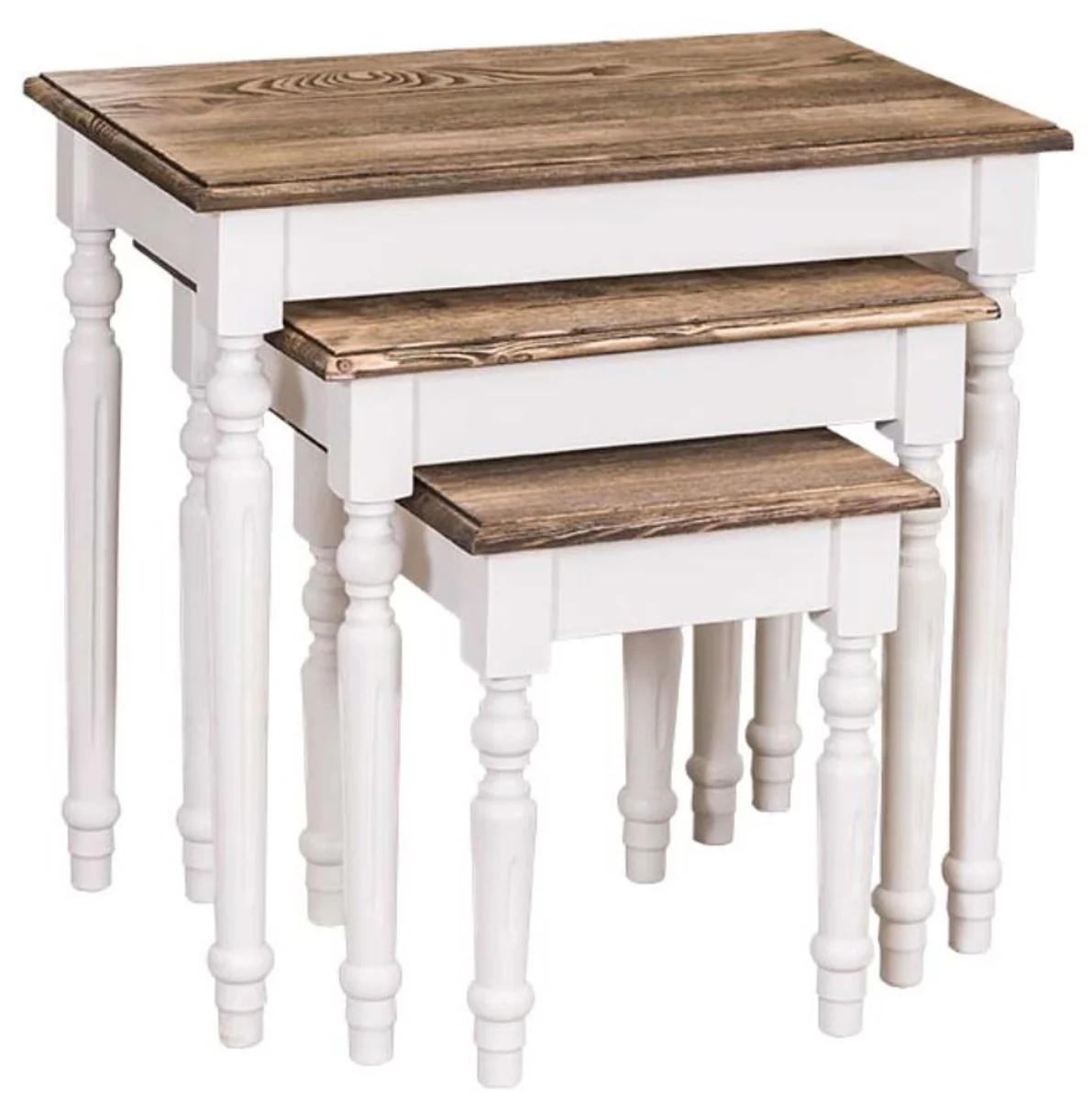 Country house style side table set of 3 white / brown - country house style solid wood furniture