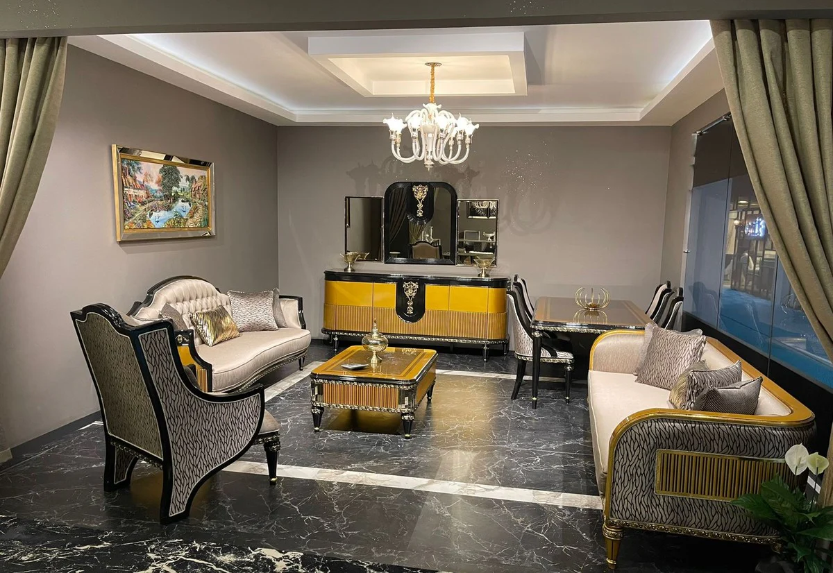 Luxury Baroque Sofa Gold / Gold - Magnificent Living Room Sofa - Baroque Style Living Room Furniture - Luxury Furniture in Baroque Style - Baroque Furnishings - Noble & Magnificent