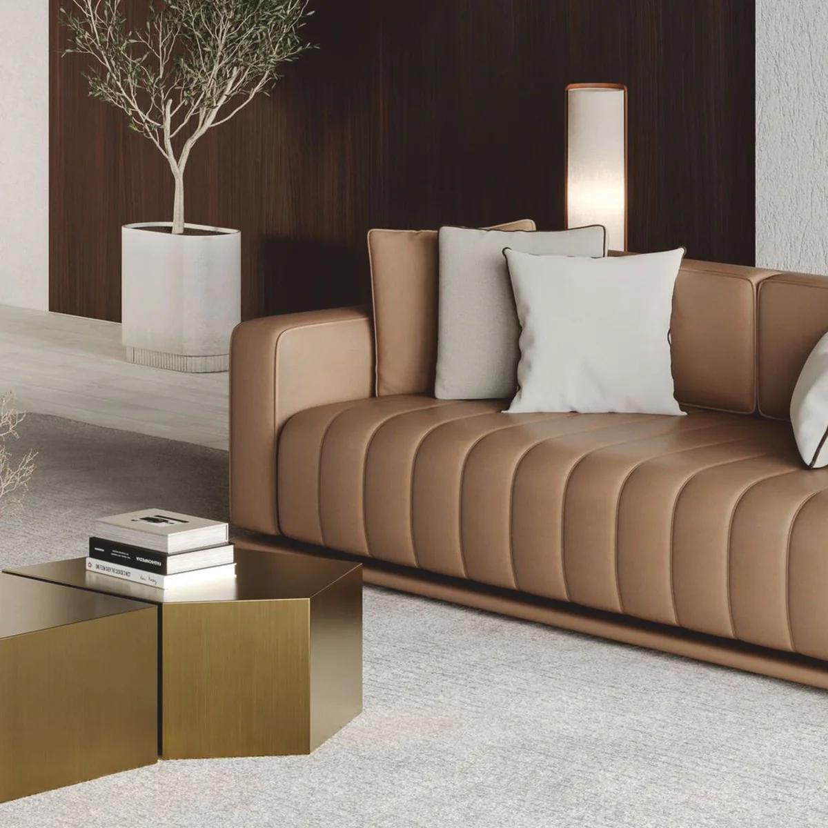 Luxury Faux Leather Sofa Brown 265 cm - Hotel & Living Room Furniture