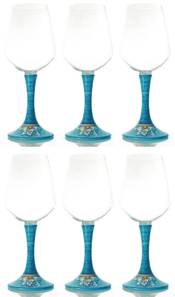 Luxury wine glass set of 6 light blue / multicolored H. 23.5 cm - Handmade & hand-painted wine glasses - Hotel & Restaurant Accessories - Luxury quality - Made in Italy