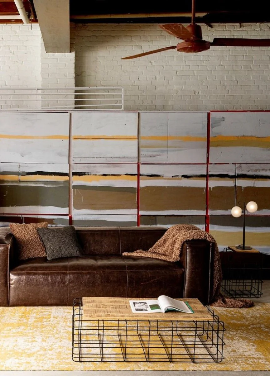 Luxury faux leather sofa dark brown 224 x 99 x H. 67.5 cm - living room sofa - living room furniture - faux leather furniture - luxury furniture - luxury furnishings