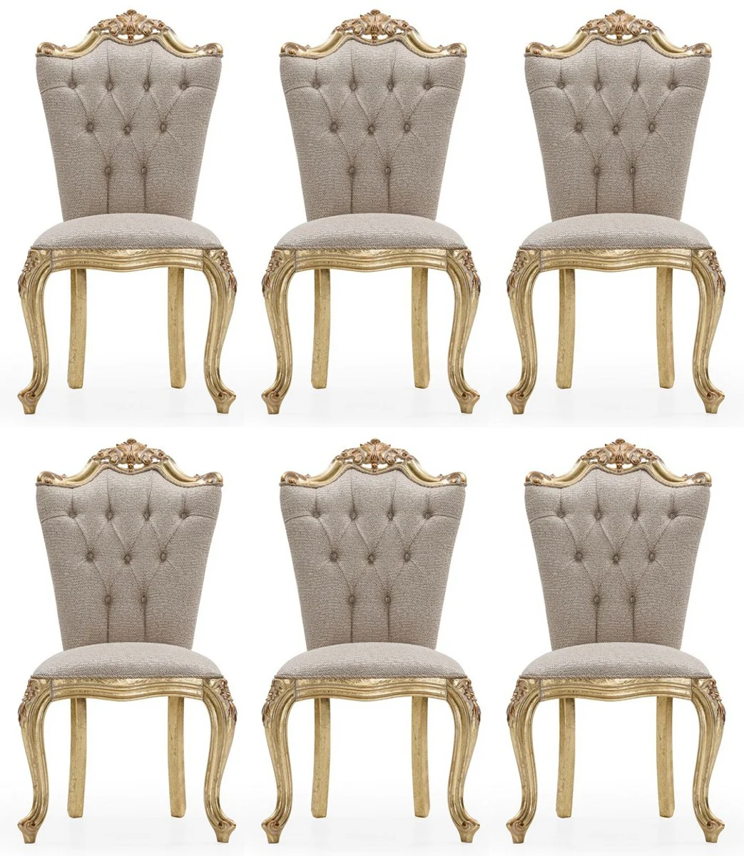 Luxury Baroque Dining Room Chair Set of 6 Gray / Gold - Magnificent Baroque Style Kitchen Chairs - Luxury Dining Room Furniture in Baroque Style - Baroque Dining Room Furniture - Baroque Style Furniture