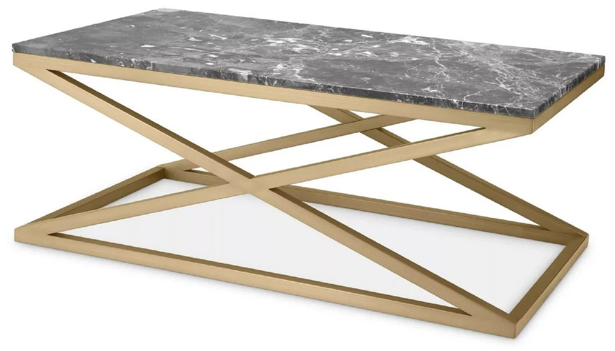 Luxury coffee table brass / gray 120 x 70 x H. 47 cm - Rectangular stainless steel living room table with marble top - Living room furniture - Luxury furniture - Luxury living room furnishings