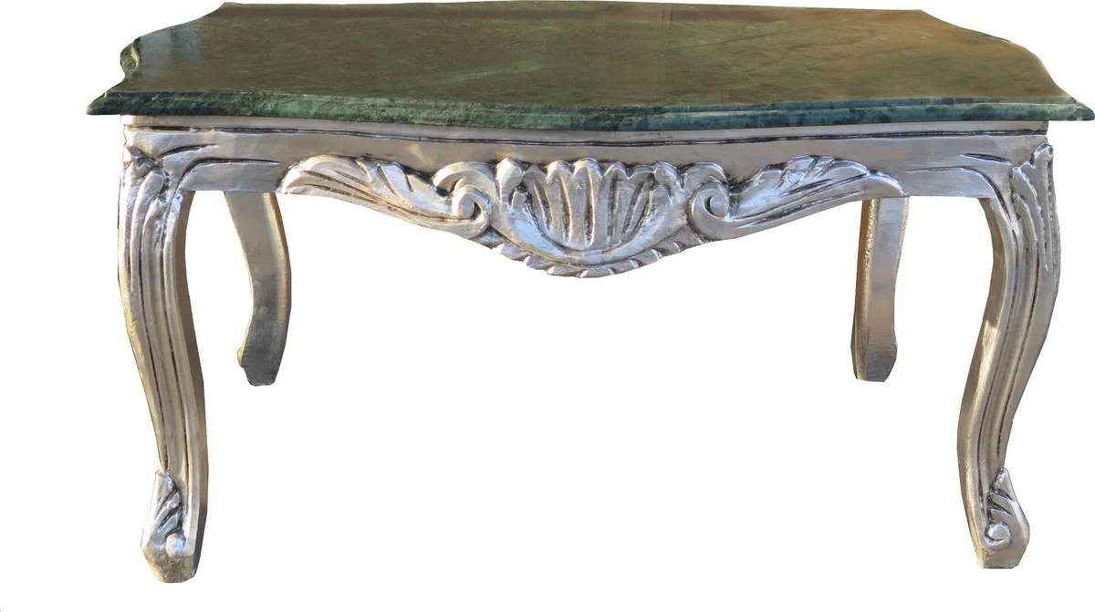 Baroque coffee table silver with green marble top 99 x 63 cm - Limited Edition