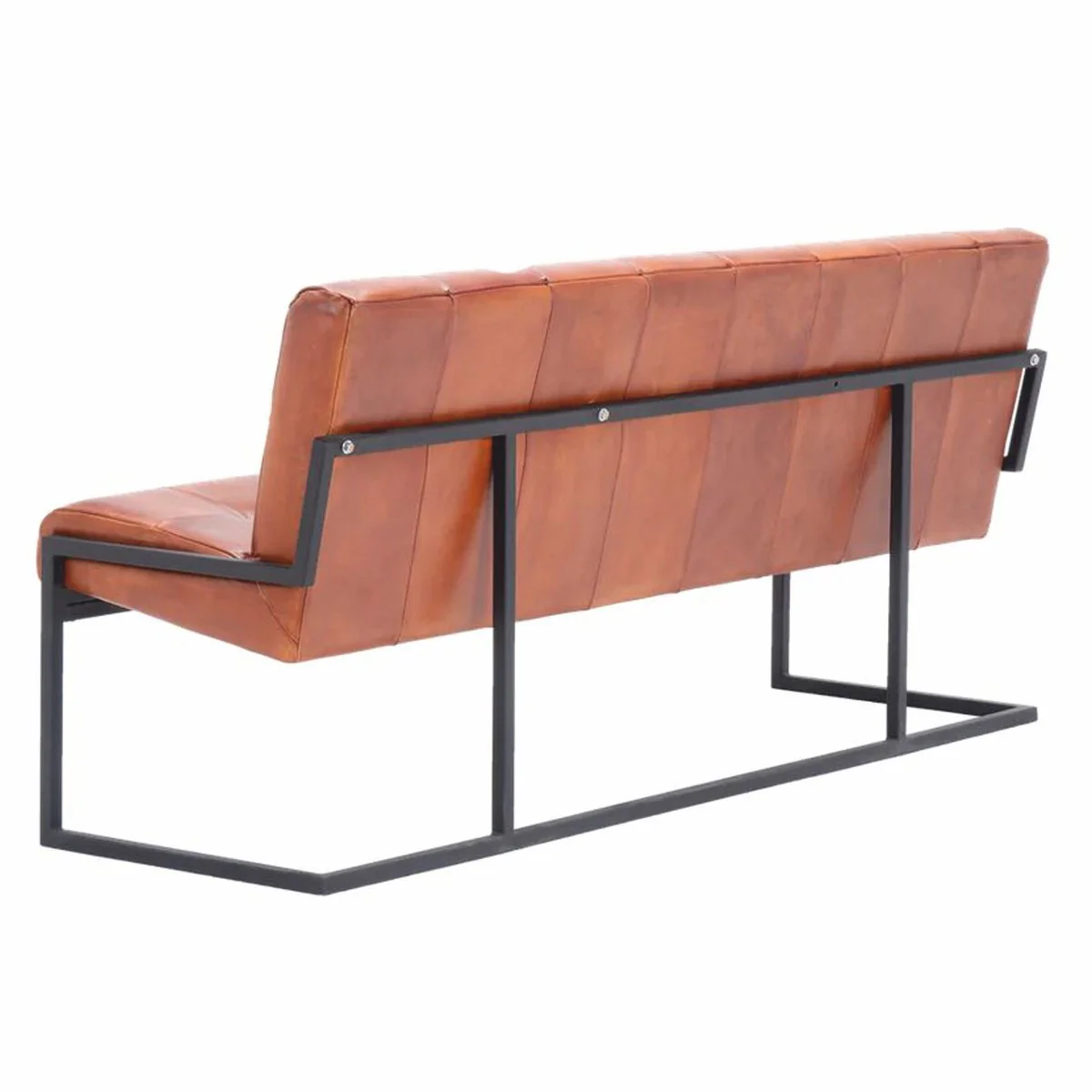 Luxury Chesterfield genuine leather bench light brown / black 200 cm - genuine leather furniture