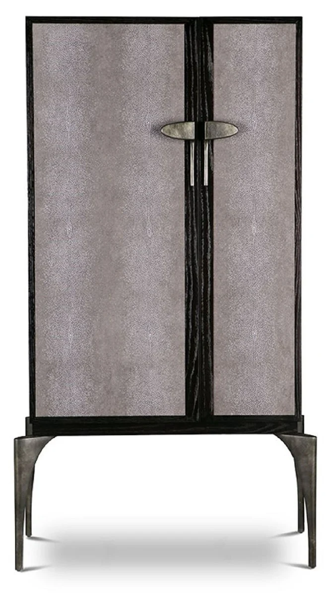 Designer bar cabinet black / gray / silver 90 x 50 x H. 160 cm - solid wood cabinet with 2 doors - living room furniture - hotel furniture - luxury collection