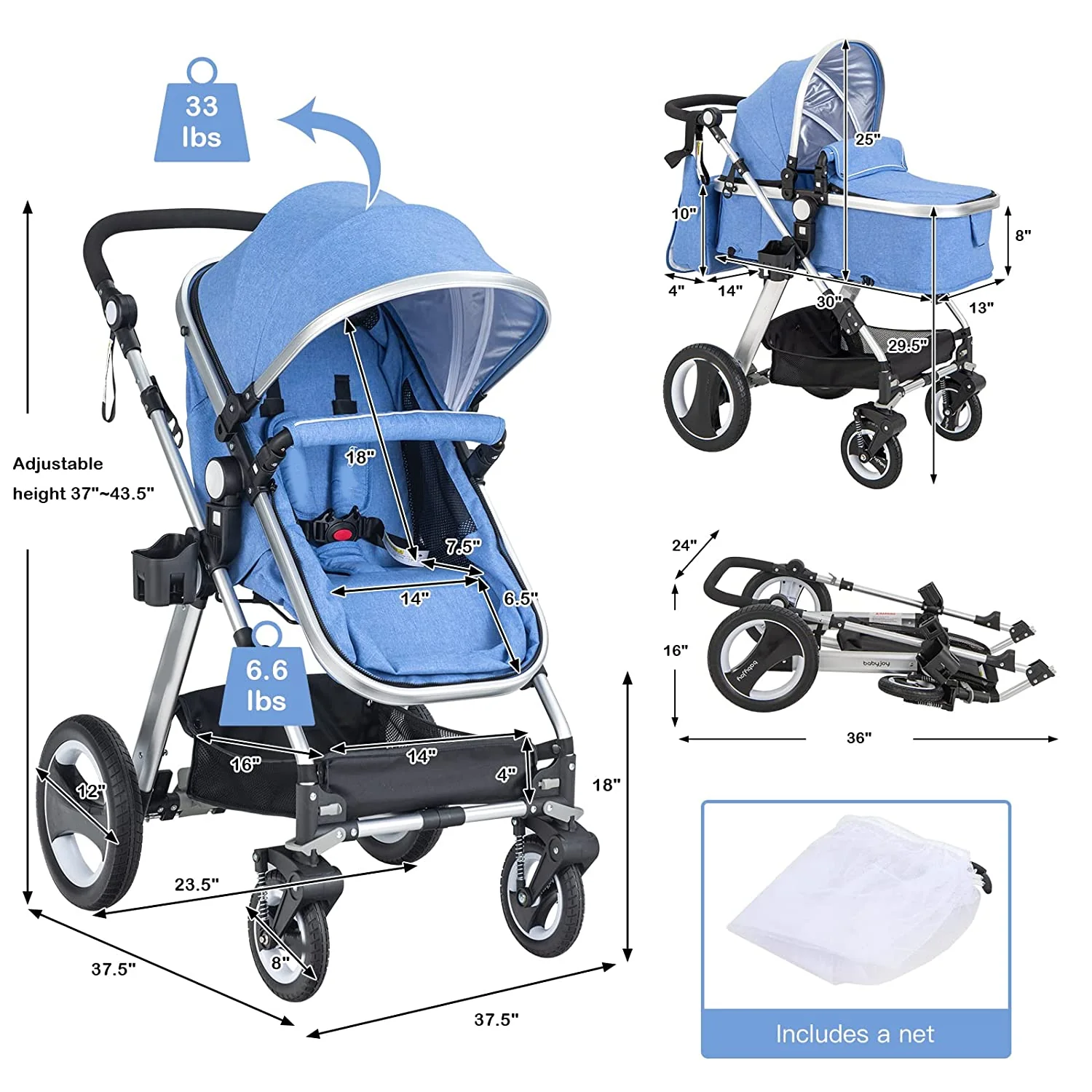 Kinderwagen, 2-in-1 umwandelbarer Liegewagen mit Stubenwagen, faltbarer Kinderwagenwagen mit 5-Punkt-Gurt, inklusive Getränkehalter, Fußabdeckung, Wickeltasche, Aluminiumstruktur, Khaki