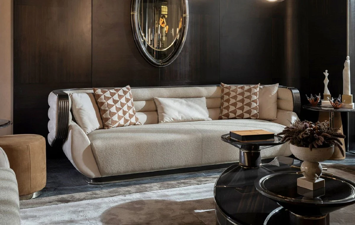 Luxury sofa cream / gray / black / gold 275 x 95 x H. 80 cm - living room sofa - hotel sofa - living room furniture - living room furniture - hotel furniture - luxury furniture - luxury furniture