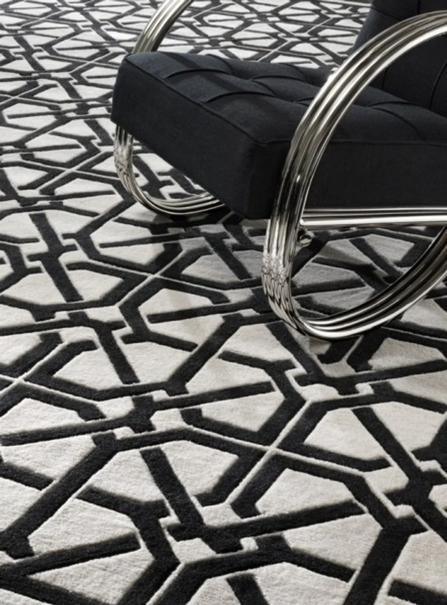 Luxus Teppich Schwarz / Weiß - Verschiedene Größen - Samtweicher handgetufteter Wohnzimmer Teppich aus 100% Neuseeland Wolle - Hochwertige Luxus Qualität