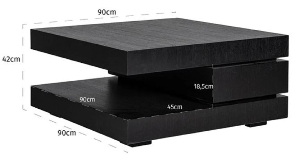 Luxury coffee table black 90 x 90 x H. 42 cm - Square solid wood living room table - Living room furniture - Luxury furniture - Luxury furnishings