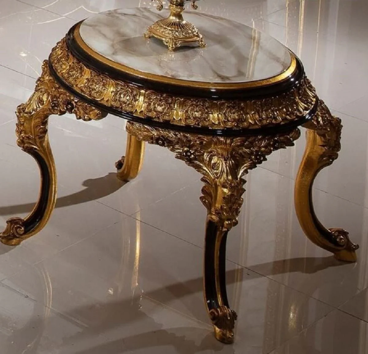 Luxury baroque side table white / dark brown / gold - magnificent solid wood table in baroque style - baroque living room furniture - noble and magnificent
