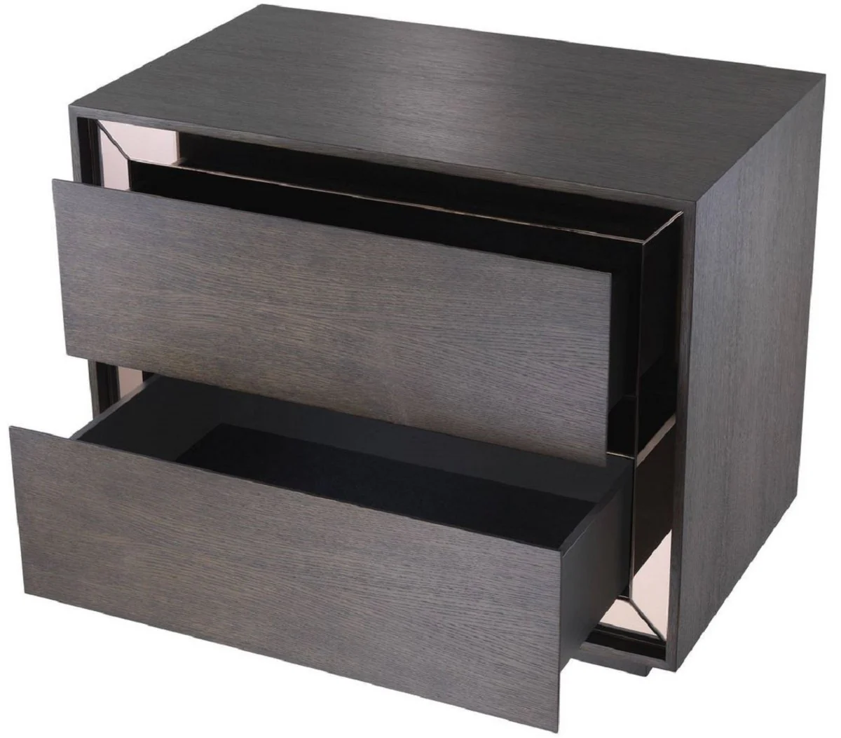 Luxury bedside table mocha / bronze color 76.5 x 46 x H. 62 cm - side table with 2 drawers and mirror glass - luxury furniture