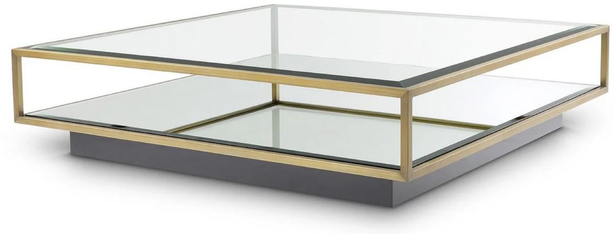 Luxury coffee table brass / black 120 x 120 x H. 30 cm - Square stainless steel living room table with mirror glass and glass top - Living room furniture - Luxury quality