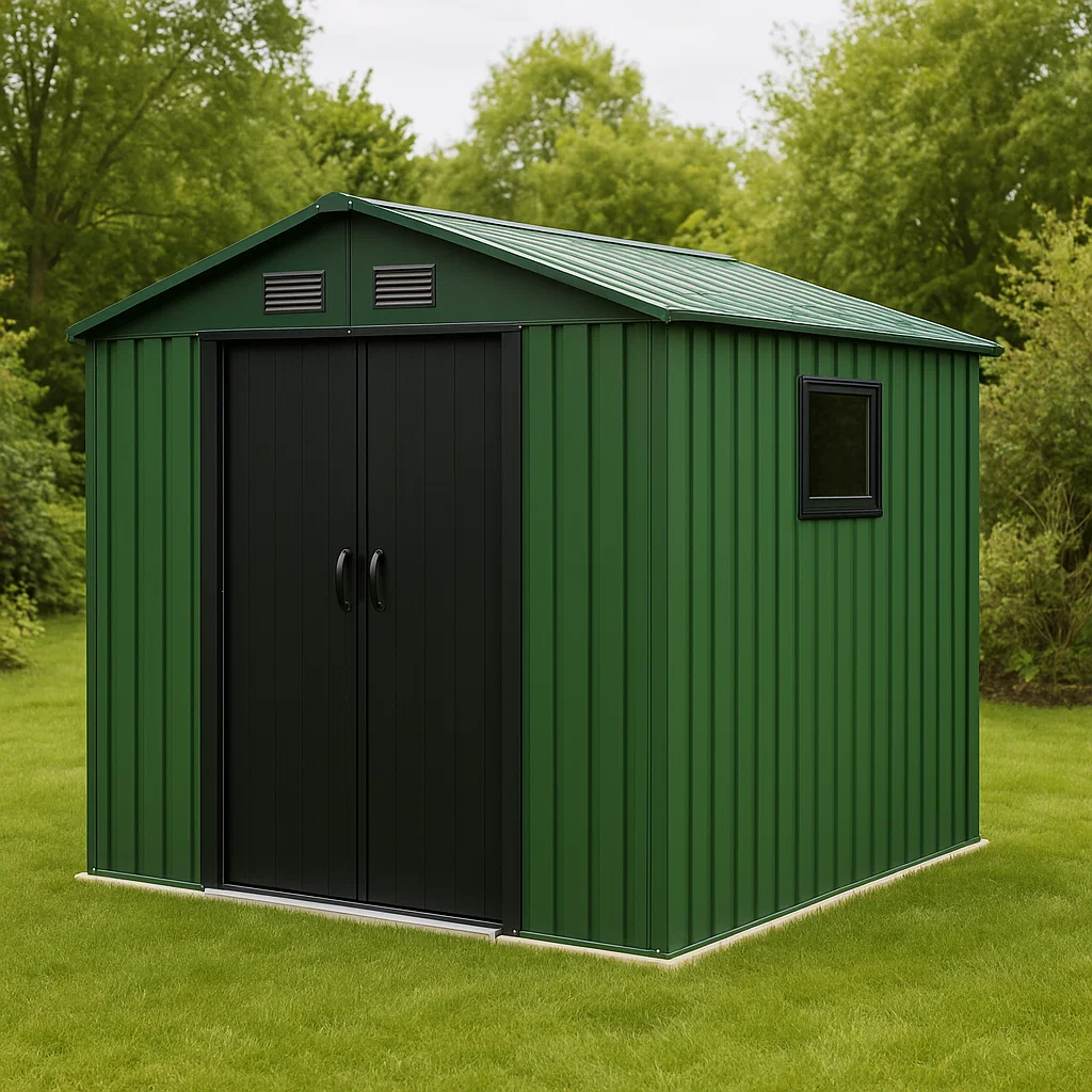 Gartenhaus, grüner Geräteschuppen mit schwarzer Metalltür für den Garten, 213 x 187 x 225 cm bHzufsP169Nv