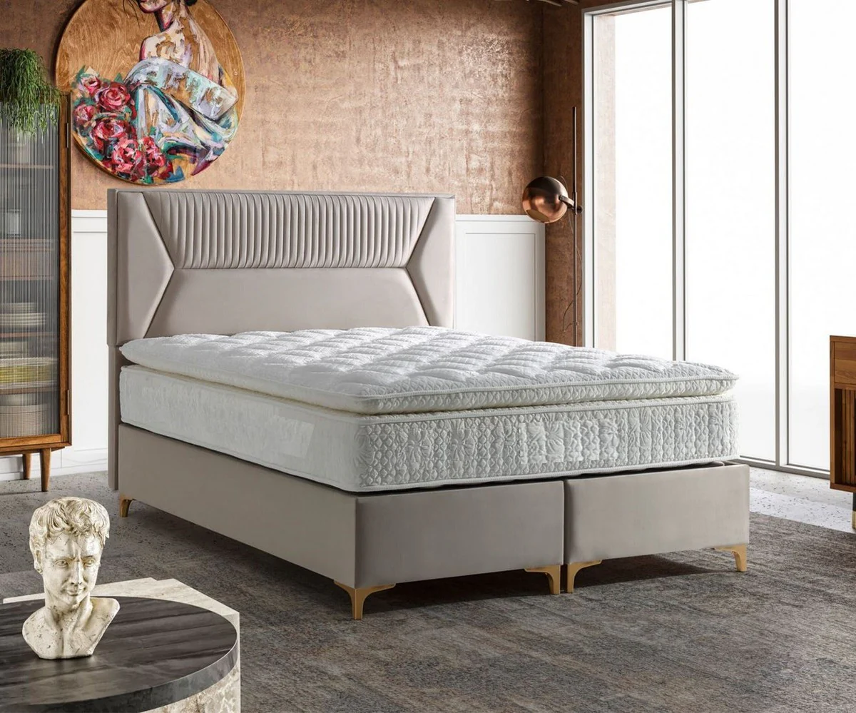Luxury double bed gray / gold - Various sizes - Solid wood bed with headboard and mattress - Bedroom furniture - Hotel furniture - Luxury furniture