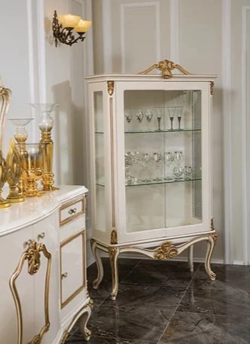Luxury baroque display cabinet white / gold 107 x 41 x H. 178 cm - solid wood display cabinet - baroque furniture - noble & magnificent