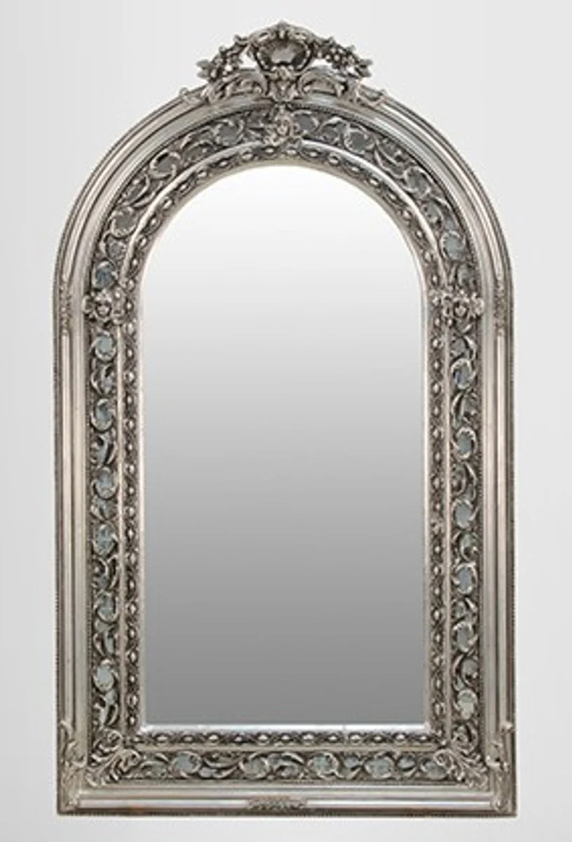 Large magnificent baroque mirror half round silver 185 x 110 cm