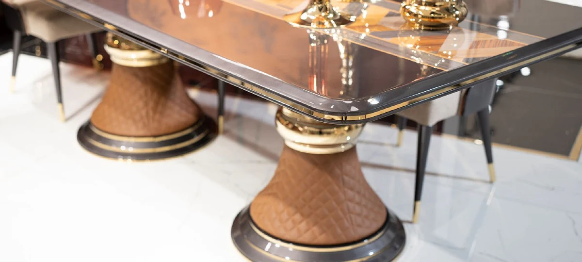 Luxury Art Deco Dining Room Set Cream / Gray / Multicolor / Brown / Gold - 1 Luxury Art Deco Dining Table & 6 Luxury Art Deco Dining Room Chairs - Luxury Art Deco Dining Room Furniture