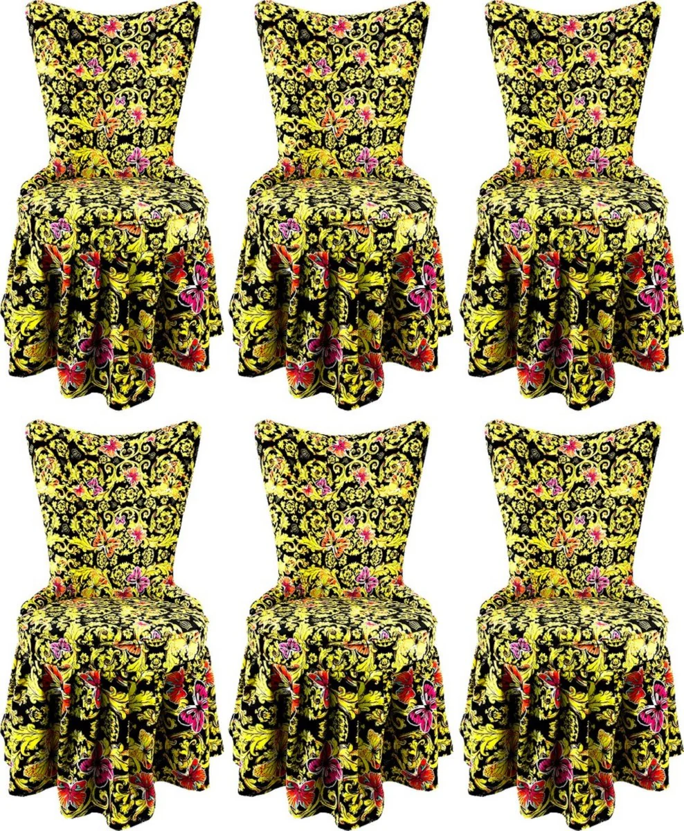 Pompöös by Luxus Baroque Castle Dining Room Chairs Butterflies & Flowers Multicolored / Black / Gold - Pompöös Baroque Chairs designed by Harald Glööckler - 6 Dining Room Chairs - Baroque Furniture