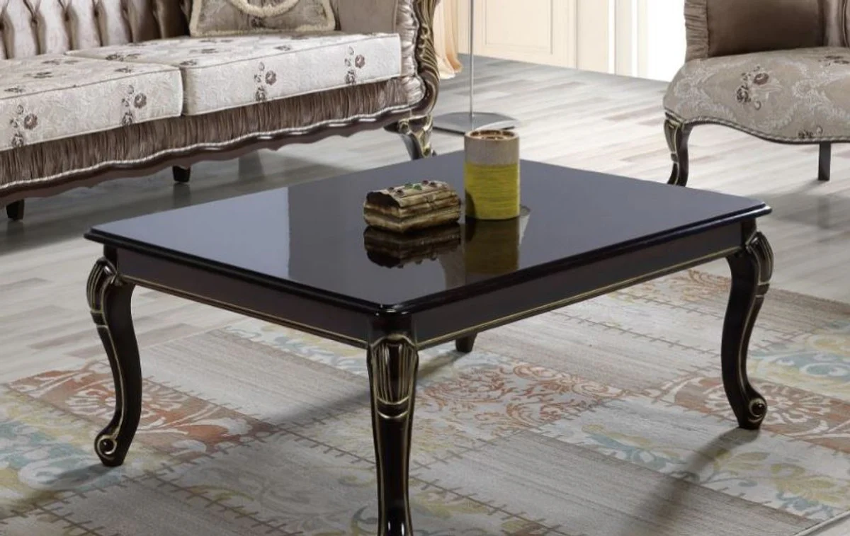 Baroque coffee table black / gold 104 x 80 x H. 45 cm - solid wood living room table in baroque style - baroque living room furniture