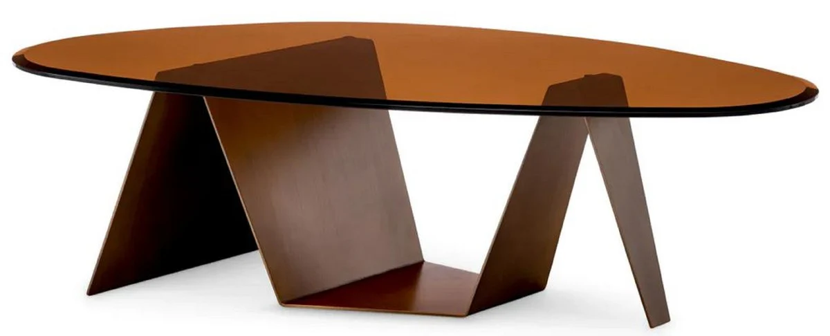 Luxury coffee table with glass top dark brass / brown 130 cm