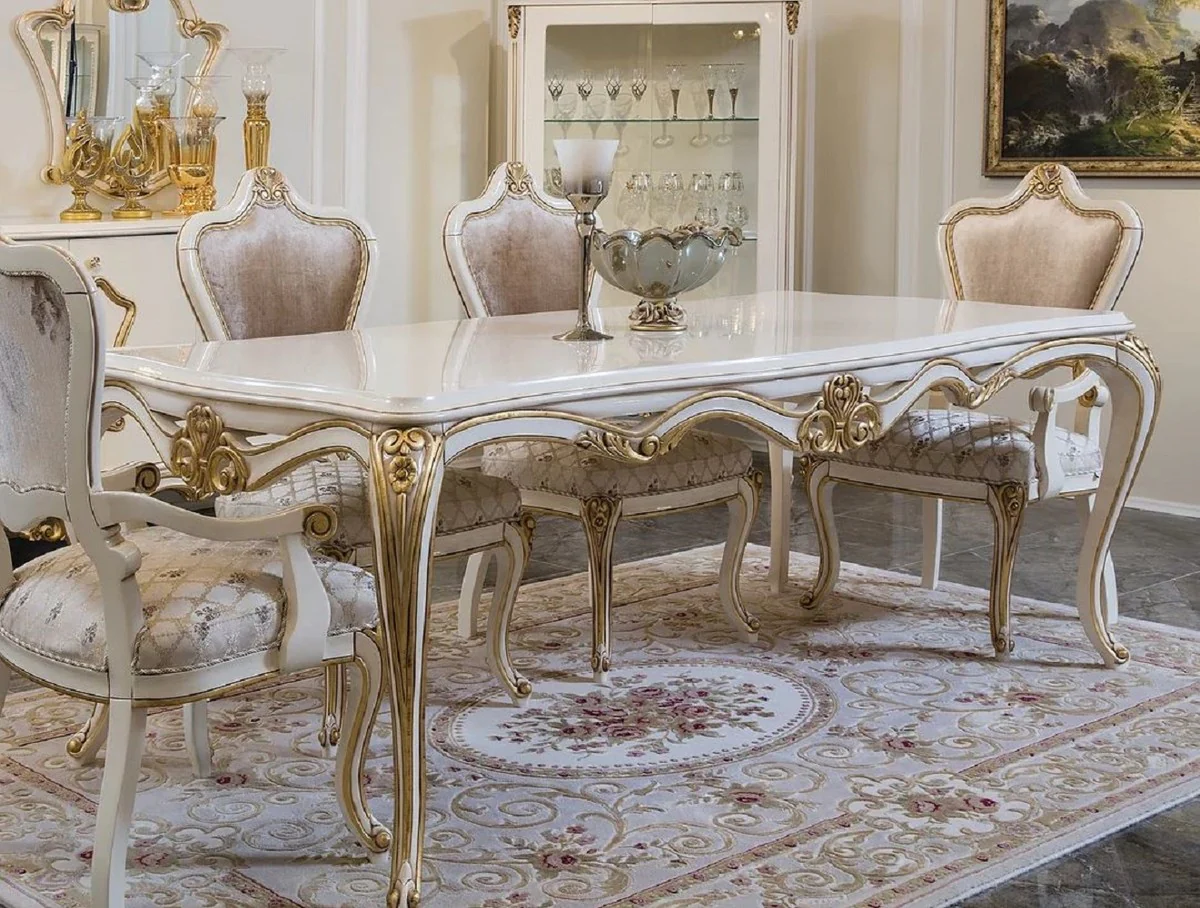 Luxury baroque dining table white / gold - noble solid wood dining room table - magnificent baroque dining room furniture