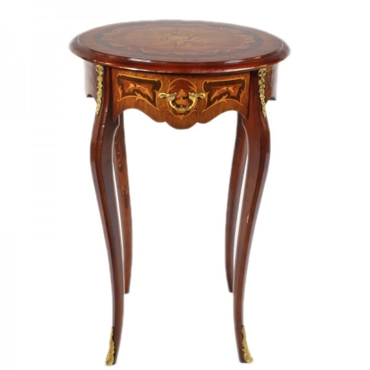 Baroque side table with drawer mahogany inlaid / gold H75 x 50cm - Louis XVI antique style table - furniture