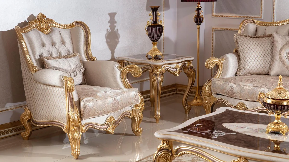 Luxury Baroque Style Living Room Furniture Set Silver/Brown/Gold