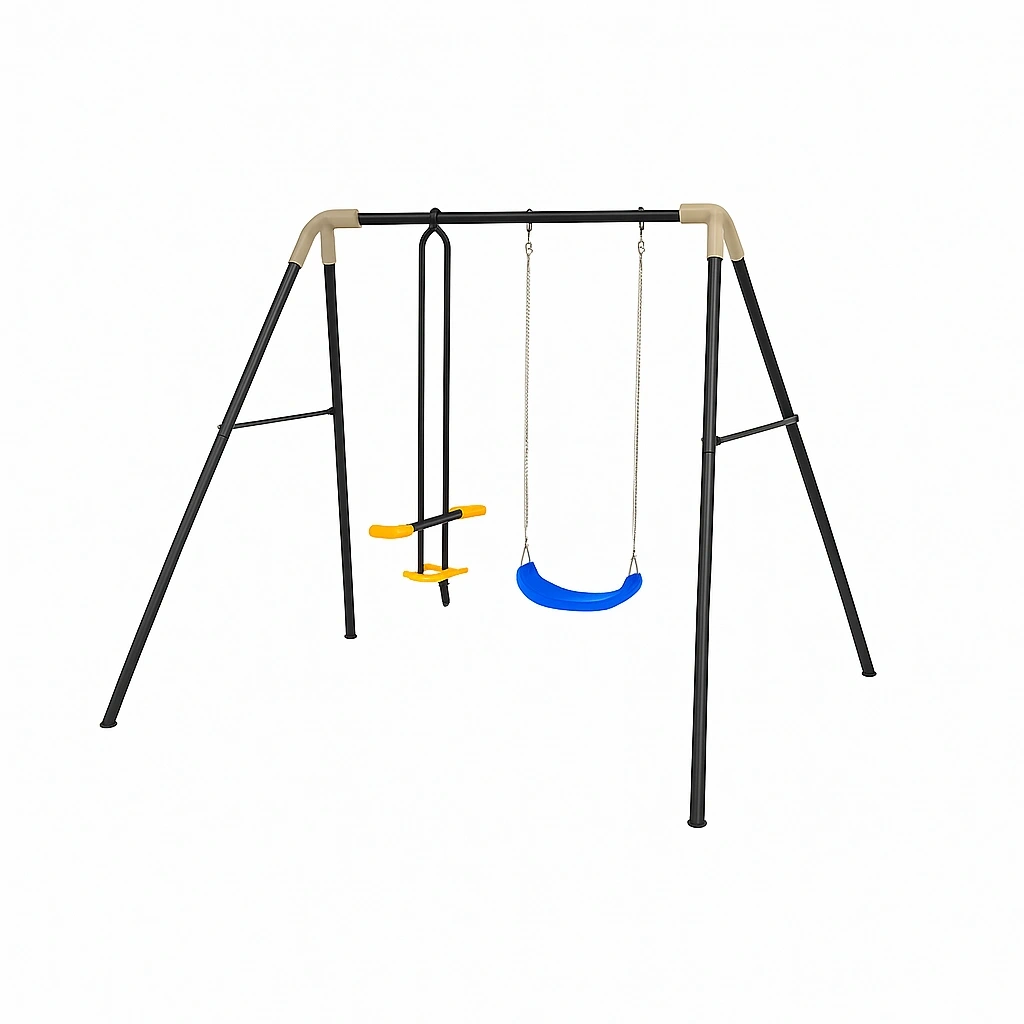Doppelte Gartenschaukel, schwarz-gelber Stahl, 250x130x200 cm - oqYRAIG181Nx